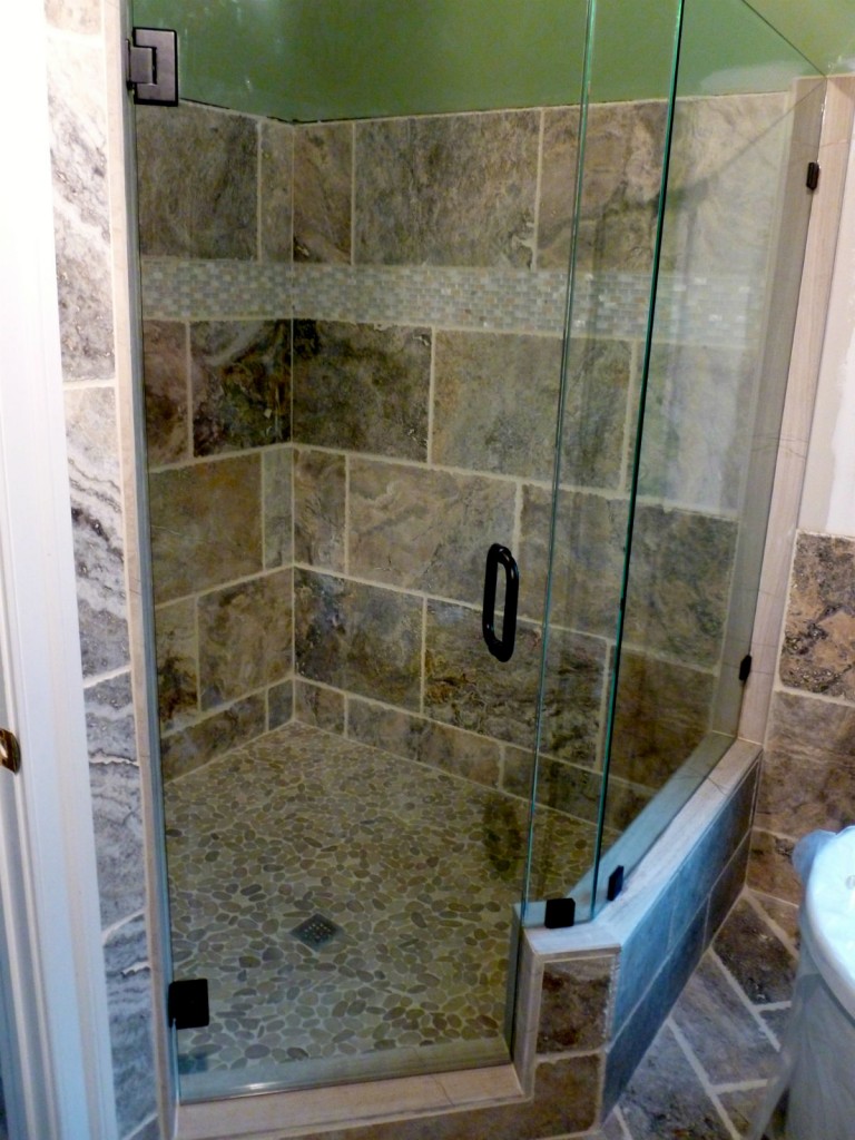 Neo Angle Frameless Glass Shower Enclosure 3/8" Clear Glass w/ Mitered Edges Oil Rubbed Bronze Finish Bathroom Remodel by  RA Praught  / Richmond Va